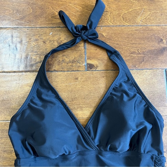 Motherhood Maternity One Piece Swimsuit Size Large Black Halter Ruched Summer - Picture 4 of 8